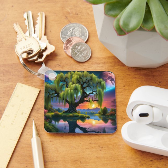 Porte-clés Willow tree under Pleine lune N Starry ciel Sunset (Bureau)