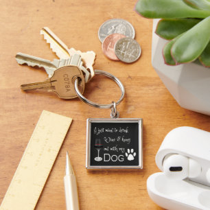 Porte-clés Wine and Hang Out with my Dog Metal Keychain