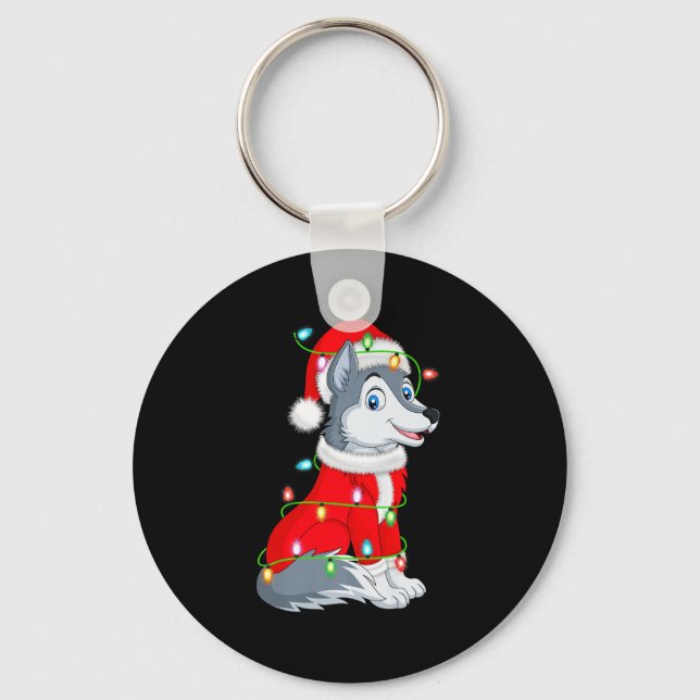 Porte-clés Wolf Christmas Lights Santa Costume Cute Animal Xm (Recto)