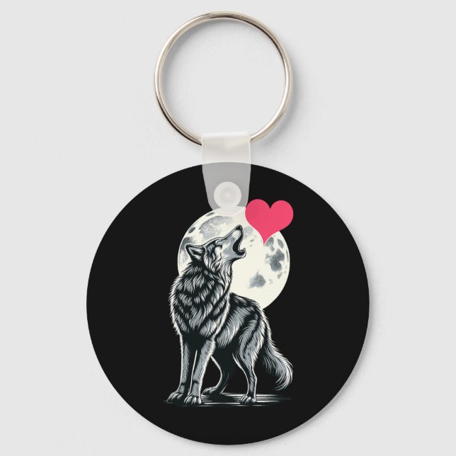 Porte-clés Wolf Holding Heart Valentine's Day Cute Wolves Val (Recto)