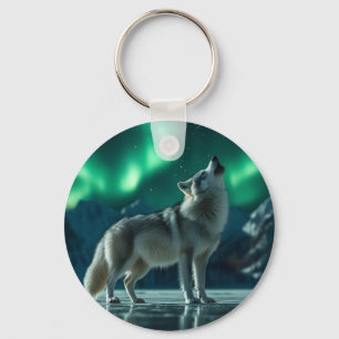 Porte-clés Wolf Howling Under the Northern Lights