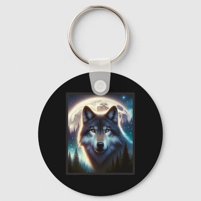Porte-clés Wolf Icy Moon Galaxy Chasse Gris Gris Loups Pour (Recto)