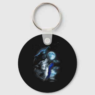 Porte-clés Wolf Moon Lake Wolf Howling Pleine lune Wolf Graph