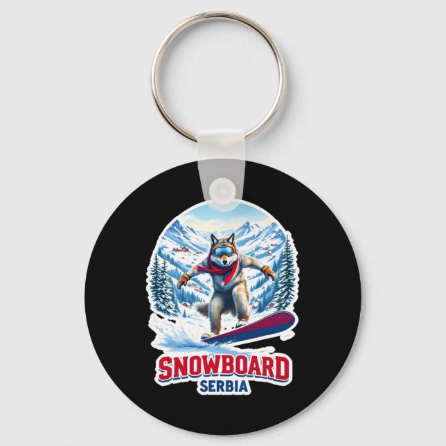 Porte-clés Wolf sauvage de Serbie Snowboard Aventure (Recto)