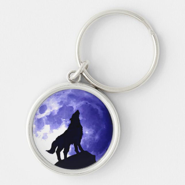 Porte-clés Wolf Silhouette & Pleine lune (Devant)