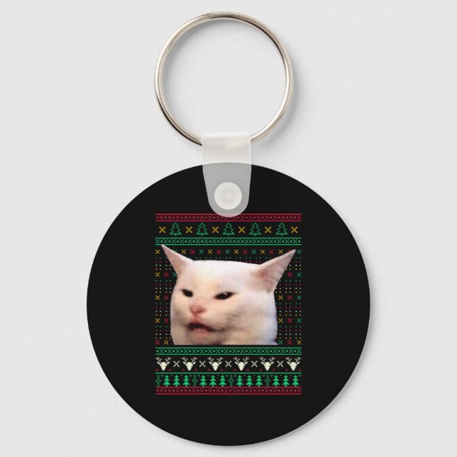 Porte-clés Woman Yelling At A Cat Ugly X-mas Sweaters Funny M (Recto)