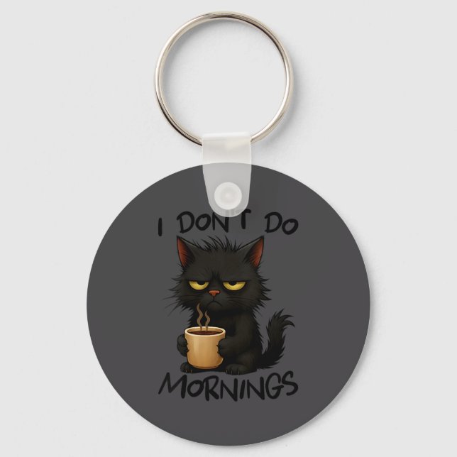 Porte-clés Womens I Don't Do Mornings Funny Quote Black Cat L (Recto)