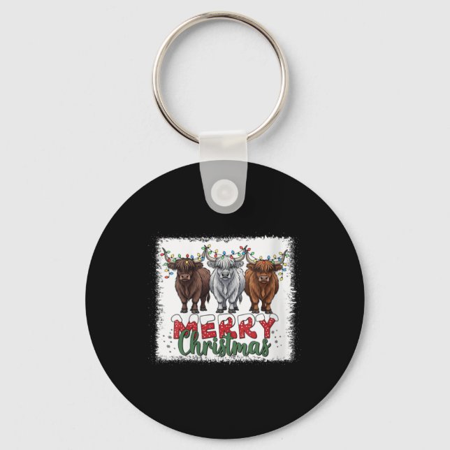 Porte-clés Womens Merry Christmas Scottish Highland Cow Xmas  (Recto)