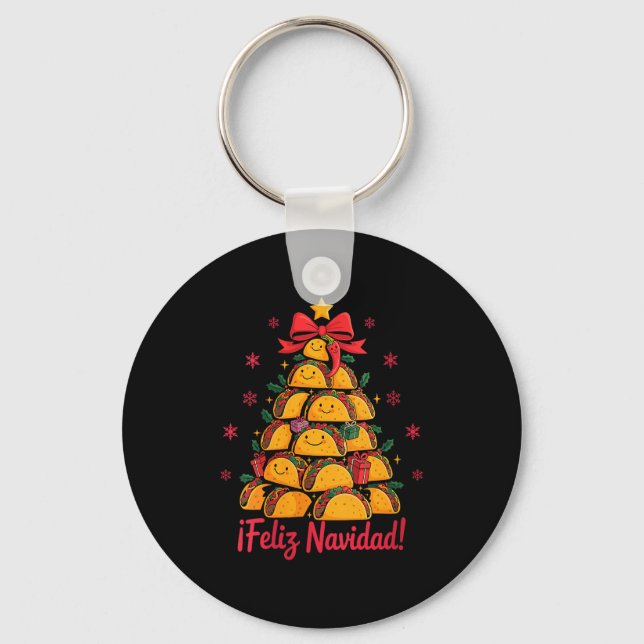 Porte-clés Womens Merry Christmas Tacos Tree Feliz Navidad Me (Recto)