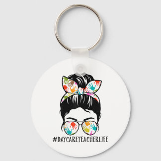 Porte-clés Womens Nn Daycare Teacher Life Messy Bun Mom Woman