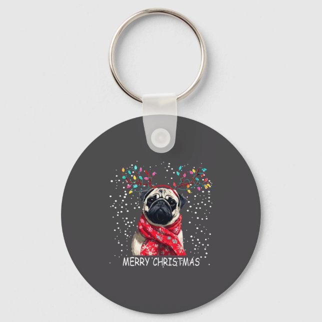 Porte-clés Womens Pug Dog Xmas Santa Hat F Christma Long Slee (Recto)
