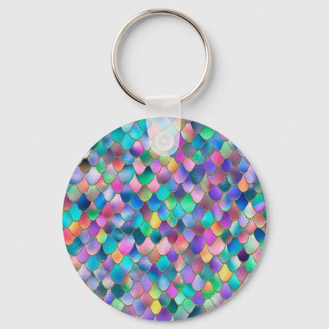 Porte-clés Wonky Rainbow Glitter Metal Mermaid Scales (Recto)