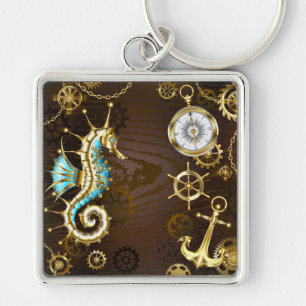 Porte-clés Wooden Background with Mechanical Seahorse