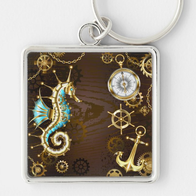 Porte-clés Wooden Background with Mechanical Seahorse (Devant)