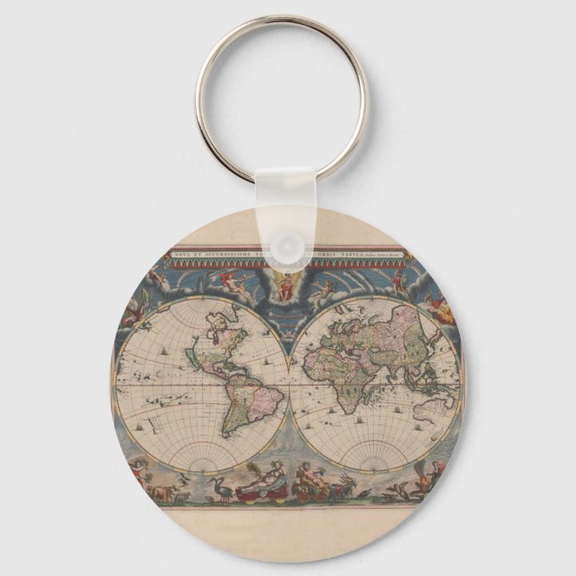 Porte-clés World Map Globe Travel Antique (Recto)