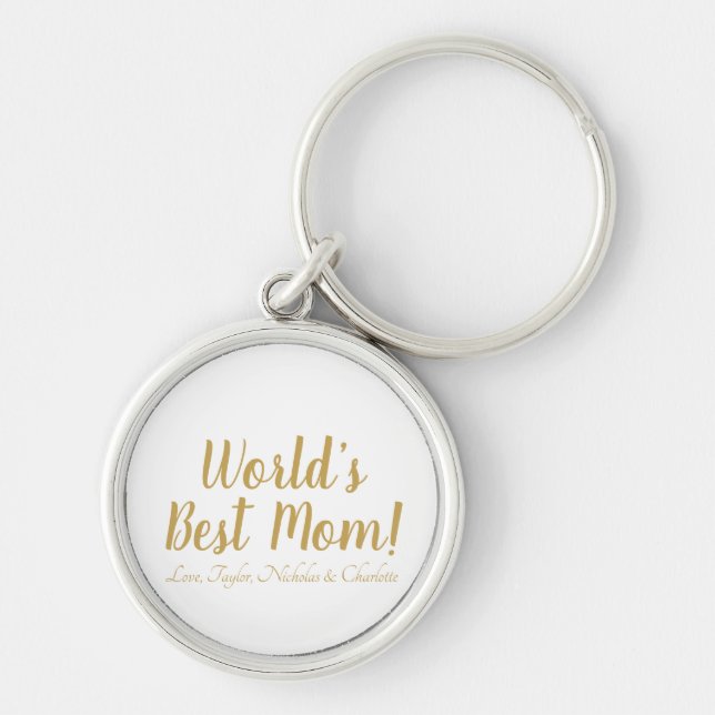 Porte-clés World’s Best Mom gold custom script mignon (Devant)