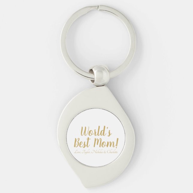 Porte-clés World’s Best Mom gold custom script mignon (Devant)