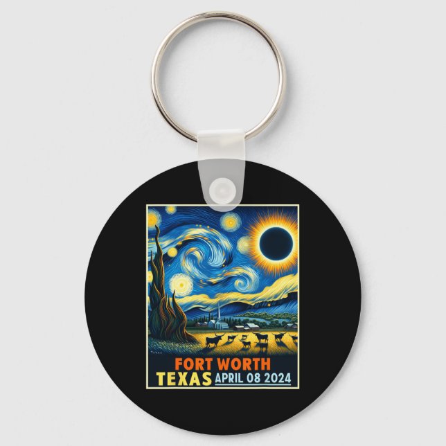 Porte-clés Worth Texas Total Solar Eclipse 2024 Starry Night (Recto)
