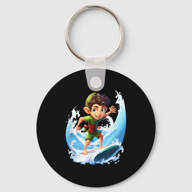 Porte-clés X-mas Christmas Elf Riding Surfboard Surfboard  (Recto)