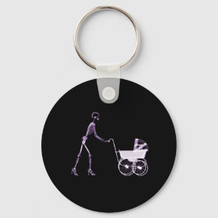 PORTE-CLÉS X-RAY SKELETON WOMAN & BABY CARRIAGE - PURPLE