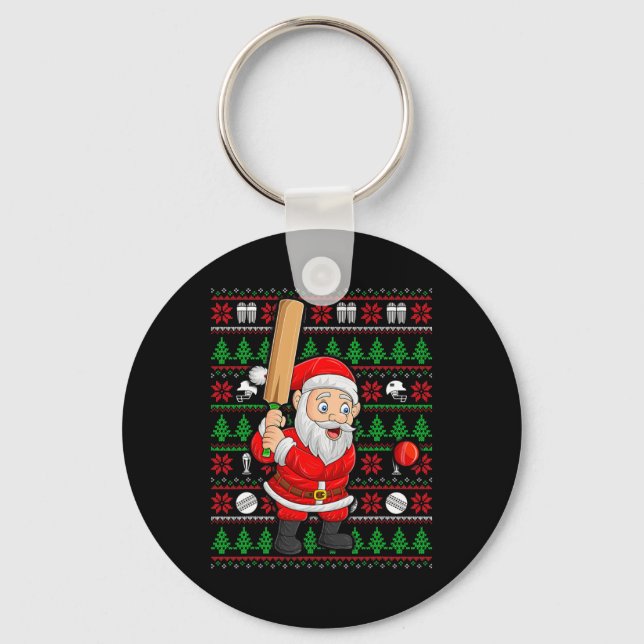 Porte-clés Xmas Ugly Sweater Style Santa Playing Cricket Chri (Recto)