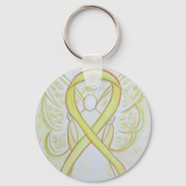 Porte-clés Yellow Awareness Ribbon Angel Custom Art Keychain (Recto)