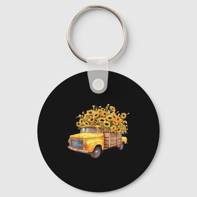 Porte-clés Yellow Ckup Truck Sunflower Autumn Halloween Thank (Recto)