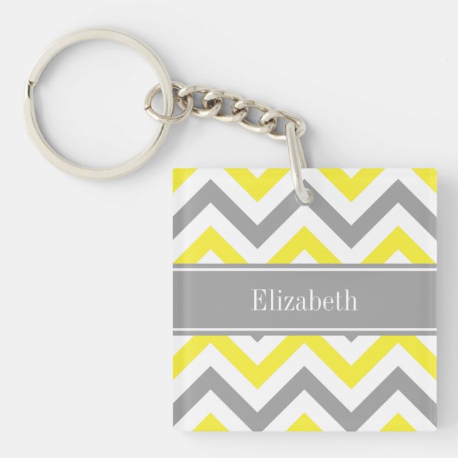 Porte-clés Yellow Dk Gray White LG Chevron Gray Nom Monogram (Devant)