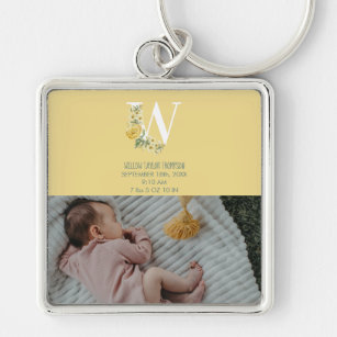 Porte-clés Yellow Flowers Birth Stats Birth Announcement