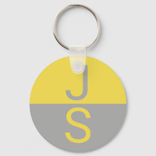 Porte-clés Yellow & Grey Modern Initials monogram