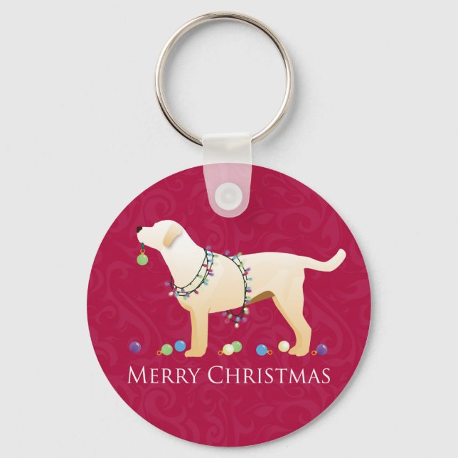 Porte-clés Yellow Labrador Retriever Joyeux Noël Design (Recto)