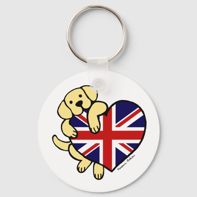 Porte-clés Yellow Labrador & UK Flag Heart 2 Cartoon (Recto)