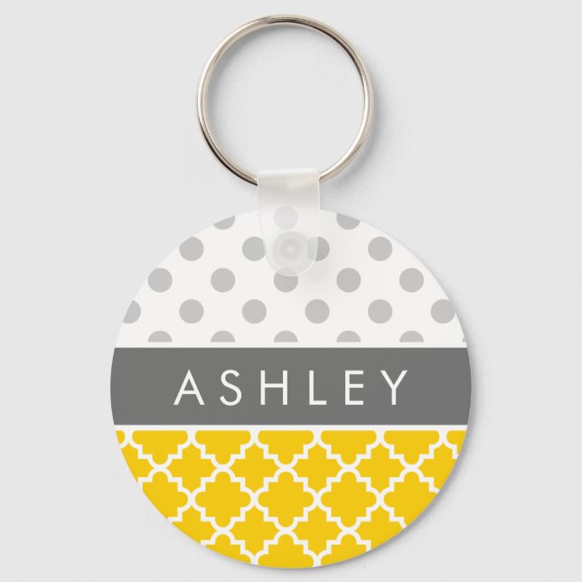 Porte-clés Yellow Quatrefoil and Grey Polka Dot Pattern (Recto)
