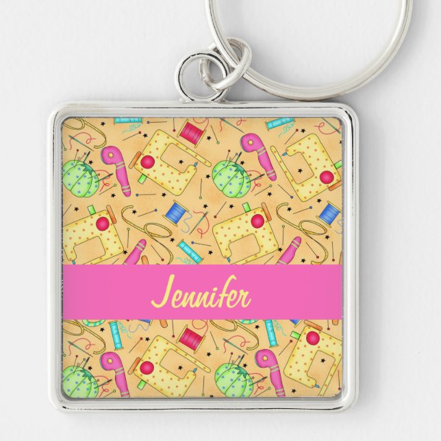 Porte-clés Yellow Sewing Notions Art Name Personalized (Devant)