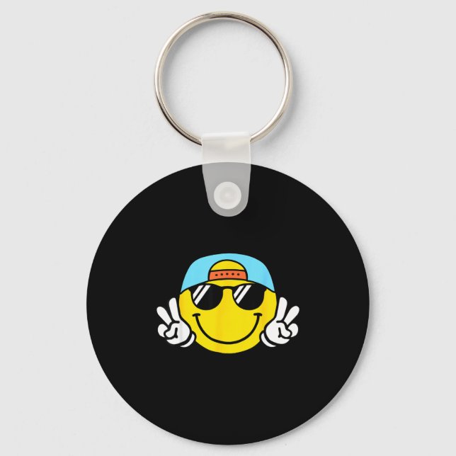 Porte-clés Yellow Smile Face Cute Checkered Peace Smiling Hap (Recto)