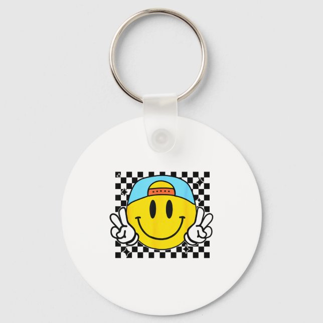 Porte-clés Yellow Smile Face Cute Checkered Peace Smiling Hap (Recto)