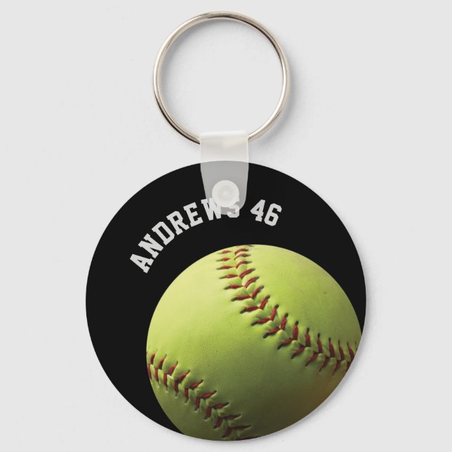 Porte-clés Yellow Softball with Name or Text (Recto)