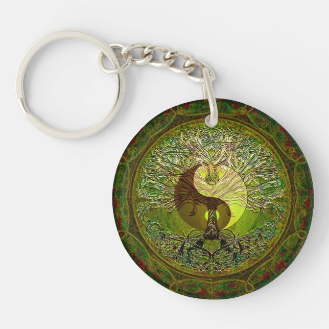 Porte-clés Yin vert Yang avec l'arbre de la vie (Devant)