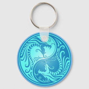 Porte-clés Yin Yang Dragons, bleu clair