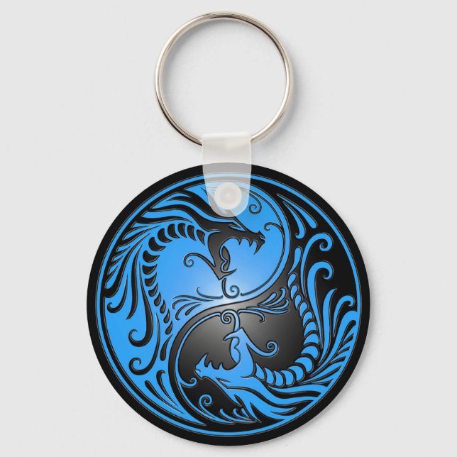 Porte-clés Yin Yang Dragons, bleu et noir (Recto)