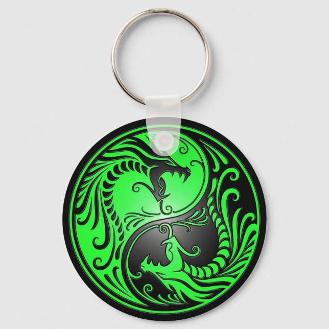 Porte-clés Yin Yang Dragons, vert et noir (Recto)