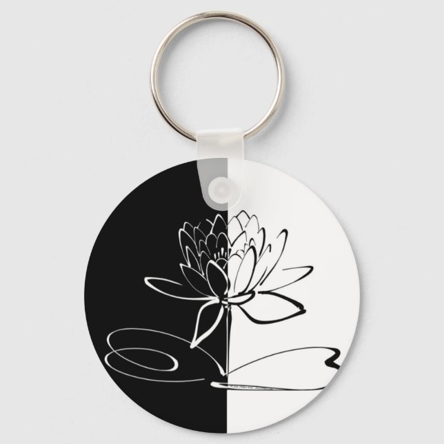 Porte-clés Yin Yang Fleur de Lotus Noir et Blanc (Recto)