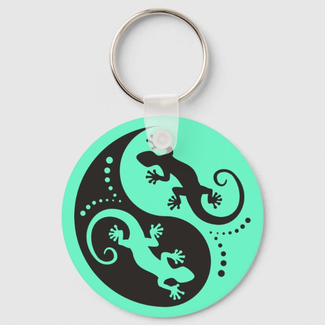 Porte-clés YIN & YANG Geckos black + your background & idea (Recto)