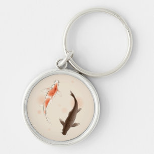 Porte-clés Yin Yang Koi pêche dans la peinture orientale de
