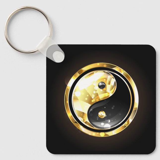 Porte-clés Yin Yang or sur noir (Recto)