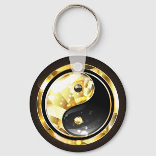 Porte-clés Yin Yang or sur noir