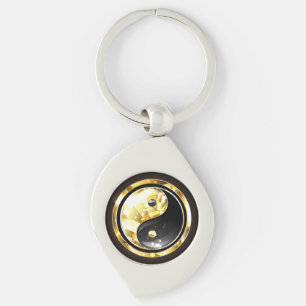 Porte-clés Yin Yang or sur noir