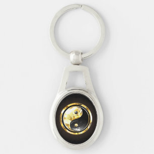 Porte-clés Yin Yang or sur noir