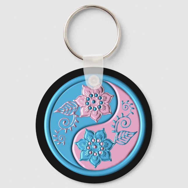Porte-clés Yin Yang sarcelle et rose (Recto)