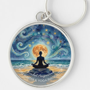 Porte-clés Yoga Méditation Ciel Nocturne Étoilé Lune Plage Oc